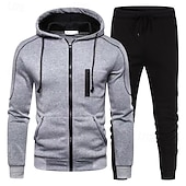 abordables sudaderas basicas-Hombre Sudadera Tracksuit Sudadera con capucha y cremallera completa Negro Rojo Azul Marino Azul Real Gris Claro Con Capucha Bloque de color 2 Piezas Deporte Diario Festivos Poliéster Ropa de calle