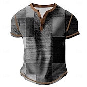 billige Geometrisk-Herre Ruter Fargeblokk Henly-skjorte T-skjorter Kortermet Årgang Mote Designer utendørs Avslappet Daglig Vår &amp; Vinter Brun Grå Grønn Navyblå Henley Henley T-skjorte