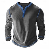 cheap Casual Henley Tee-Men&#039;s T Shirt Henley Shirt Waffle Knit Tee Tee Top Long Sleeve Shirt Long Sleeve Color Block Solid Fashion Designer Basic Patchwork Henley Vacation Street Casual Spring &amp;  Fall Dark Gray Black White