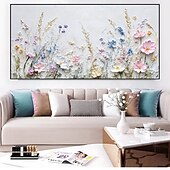economico Quadri fiori/botanica-dipinto a olio fatto a mano, dipinto a mano, orizzontale, astratto, 3D, spatola, floreale/botanico, moderno, tela arrotolata (senza cornice)