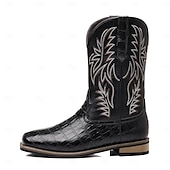 abordables Cowboy et bottes occidentales-Bottes de cowboy western en cuir de vachette noir gaufré pour hommes avec bout pointu et coutures classiques, chaussures élégantes pour les événements country, l&#039;équitation et la mode rodéo