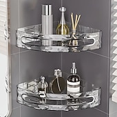 お買い得  収納＆整理-壁掛け式バスルーム収納ラック、ドリル不要、壁掛け式トイレ収納オーガナイザー、トイレタリーや日用品用の透明コスメティックオーガナイザー