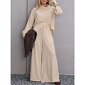 billige Sweatsuits for kvinner-Dame Elegant Årgang Mote Buksesett Bolero topp Langermet Rullekrage Helfarge Avslappet Daglig Stevnemøte Roségull Hvit Champagne Høst Løstsittende