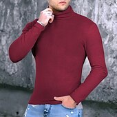 halpa miesten villapaita-Miesten Neulepusero Neulottu villapaita Joustin Neuloa Tavalliset topit Kudottu Tavallinen Poolokaulus Muoti Vapaa-aika Loma Arki-asut Vaatetus Syystalvi Viini Musta S M L