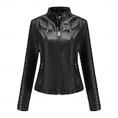 voordelige Imitatieleren jassen-Dames Jas van imitatieleer Comfortabel Zak Volledige ritssluiting Modieus Street Style Effen Buiten Casual / Dagelijks Normaal Opstaand Normale pasvorm Lange mouw bovenkleding Zwart Rood Kameel Lente