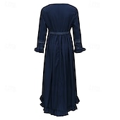 abordables Robes Bohémiennes-Femmes Robe Midi Robe bohème Robe occidentale Mode Classique Fête Sortir Week-end Coupe régulière Fleur manche longue Col en V Bleu de minuit Été
