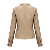 voordelige Imitatieleren jassen-Dames Jas van imitatieleer Comfortabel Zak Volledige ritssluiting Modieus Street Style Effen Buiten Casual / Dagelijks Normaal Opstaand Normale pasvorm Lange mouw bovenkleding Zwart Rood Kameel Lente