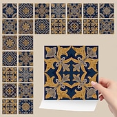 お買い得  ウォールステッカー-24枚のモロッコ風タイルステッカー、厚手のクリスタルフィルムPVC壁用デカール、防水 &amp;耐油性、取り外し可能なレトロなタイル壁装飾、バスルーム、キッチン、ヴィンテージホーム