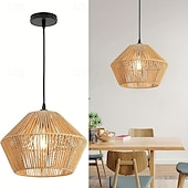 economico Luci a sospensione-Lampada a sospensione in rattan, lampada boho con diametro 30 cm, paralume in rattan, lampada a sospensione vintage E27, intrecciata per soffitto per tavolo da pranzo, cucina, camera da letto,