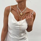 billige Halskjeder-Anheng Halskjede Perle Rhinstener Dame Personalisert Luksus dusk Multi Layer Dyr Bryllup Dråper Halskjeder Til Bryllup Fest Daglig