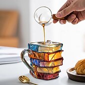 preiswerte Becher &amp; Tassen-bemalte Buchtasse 300ml/10oz Gitarren-Kaffeetasse Buch-Kaffeetasse einzigartige bunte Glasbücher Stapel-Kaffeetasse Sammlung Geschenk