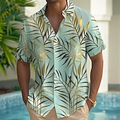 halpa Trooppiset kasvit-Miesten Palmu lehtiä Trooppiset kasvit Paita Havaiji paita Button Up paita Lyhythihainen Havaijilainen Loma Pyhäpäivä Ranta-asut Kesä Kevät Sänkyjen avaus 3D-tulostus kauluspaidat Edessä yksi tasku