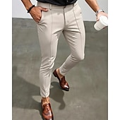 preiswerte Schlank-Herren Anzughose Slim Fit Hose Chinos Tasche Knöpfe Einfach Komfort Formell Party Arbeit Mode Klassicher Stil Schwarz Dunkelblau Mikroelastisch