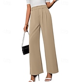 economico gamba larga e vita alta-Per donna Gamba larga Pantaloni Eleganti Streetwear Casual Lunghezza intera Naturale Semplice Elastico in vita Confortevole All&#039;aperto Vacanza Ferie Marrone rossastro Rosso violaceo Cenere Grigio