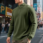 abordables Sudaderas Básicas_-Hombre Sudadera con estampado de gofres Sudadera Sudadera tipo polo Negro Blanco Vino Verde Ejército Caqui Cuello de polo Plano Cremallera de un cuarto Deporte Casual Diario Ropa de calle Fresco Ropa