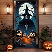 economico Coperture per Porte di Halloween-Coperture per porte di Halloween scheletri strega arazzo per porta tenda per porta decorazione sfondo striscione per la porta anteriore casa di campagna festa di vacanza forniture decorativi per