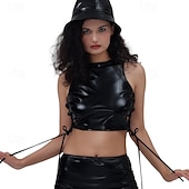 billiga Blast-Metallisk 80-talet Glänsande latexpatent Magtröja Halterneck PU-läder Ensfärgat Dam Karnevalsdräkt Karnival Maskerad Fest Prideparad Pride månad Vuxna Topp