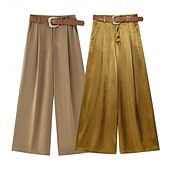 billiga breda ben och hög midja-Dam Brett skaft Byxor Palazzo byxor Mode Streetwear Fullängd Hög midja Slät Mateial som andas Bekväm Gata Dagliga kläder Utekväll Gul Kaki Vår Höst Normal