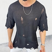 billige genser for menn-Herre Pullover genser Strikket genser Riflet Strikke Vanlige topper Strikket Hull عادي Crew-hals Mote Grunnleggende Feriereise Dagligdagstøy Klær Sommer Svart Hvit M L XL