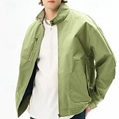 cheap Casual Jackets-Men&#039;s Lightweight Jacket Cargo Jacket Casual Jacket Vacation Daily Windproof Windbreaker Pocket Fall Winter Plain Fashion Classic Stand Collar Regular Black White Purple Green Jacket