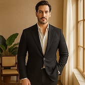 abordables Vêtements d&#039;extérieur élites pour hommes-Hommes Blazer 100% lin Veste blazer Blazer en lin Formel Mariage Noël Élégant ancien Été Printemps 100% Lin Couleur Unie Avec Poches Boutonnage simple deux boutons veste Noir Blanche Orange Vert