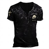 olcso Halloween pólók-Férfi Póló Henley ing Koponya Grafikai nyomatok Henley Fekete Katonai zöld Barna Khakizöld 3D nyomtatás Szabadtéri Hétköznapi Rövid ujjú Gomb lefelé Nyomtatott Ruházat Stílusos Pehelysullyú Szüret