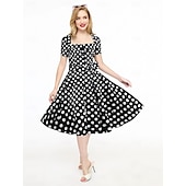 cheap Outfits-Women&#039;s A-Line Rockabilly Dress Polka Dots Swing Dress Flare Dress with Accessories Set 1950s 60s Retro Vintage with Headband Chiffon Scarf Earrings Pearl Necklace Gloves