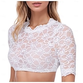 cheap Dirndl Blouses-Oktoberfest Dirndl Blouse Lace Cropped Maid Bavarian German Munich Wiesn Women's Carnival Party Traditional Style Cloth