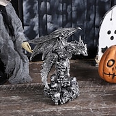 お買い得  ハロウィンの吊るし飾りとテーブルトップ装飾-ハロウィン樹脂フィギュアスケルトン魔法のドラゴン像ゴシック樹脂工芸装飾家庭用ガーデン不気味なファンタジーオーナメントお化け屋敷ホリデーパーティーディスプレイアクセサリー