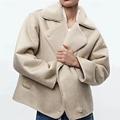 preiswerte Kunstlederjacken-Damen Fleecejacke Freizeitjacke Wildlederweste Winddicht Warm Tasche Mode Modern Lässig Einfarbig Ausgehen Wochenende Einreihig Regulär Revers Normale Passform Langarm Oberbekleidung Braun Beige