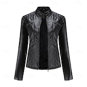 economico Giacche in finta pelle-Per donna Giacca in Ecopelle Confortevole Tasca Cerniera completa Moda Stile da Strada Semplice All&#039;aperto Casual Quotidiano Regolare Collo alla coreana Vestibilità regolare Manica Lunga Capispalla