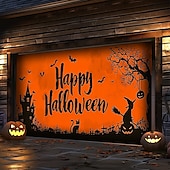 preiswerte Halloween Dekoration-Halloween Außen Garagentor Abdeckung Hexe Kürbis Skelette Banner Große Wandteppich Kulisse Dekoration für Urlaubs Außen Garagentor Zuhause Wand Dekorationen