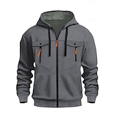 abordables sweats à capuche basiques pour hommes-Homme Sweat à capuche zippé intégral Sweat à capuche zippé Sweat à capuche tactique Noir Vert Véronèse bleu marine Kaki Gris Claire À capuche Uni Multi-poches Poches zippées Sport &amp; Loisir Quotidien