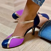 levne Šaty sandály-dámské retro dvoubarevné lodičky na vysokém podpatku – růžový a modrý pásek s mašlí, perfektní pro outfity inspirované vintage a neformální elegantní vzhled