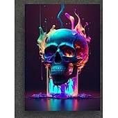 billige Halloween-abstrakt neonhodeskallefarge lerretskunst nydelig flammeplakattrykk uinnrammet stue soverom hjemmedekorasjon egnet for halloween