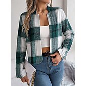 Χαμηλού Κόστους 3D Παλτά-Γυναικεία Casual Jacket Άνετο Αναπνέει Στάμπα Καθημερινό Καρό Διακοπές Δρόμος Καθημερινά Ρούχα Εξόδου Ανοικτό Μπροστά Κοντό Όρθιος Γιακάς Κανονικό Μακρυμάνικο Εξωτερικά ενδύματα