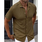 economico camicia da uomo con bottoni-Per uomo Camicia Camicia Estiva Camicia casual Camicia da Spiaggia Camicia con Bottoni Marrone Scuro Nero Bianco Verde chiaro Blu Manica Corta Semplice Bavero Vacanza Camicia hawaiana Abbigliamento