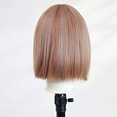 baratos Perucas de festa-Peruca loira reta de 10 polegadas para mulheres – franja completa, cabelo curto, perfeita para looks de Halloween, cosplay e moda