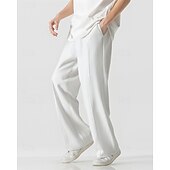 economico Pantaloni della tuta-Per uomo Pantaloni in cotone e lino Pantaloni Pantaloni della tuta a gamba dritta Tasca Elastico in vita Coulisse Semplice Comodità Sport all&#039;Aperto Quotidiano Moda Casual Nero Bianco Micro-elastico