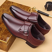 cheap Formal-Men’s Brown Faux Leather Monk Strap Dress Shoes – Sleek Buckle Design for Office Professionals, Business Meetings and Formal Occasions