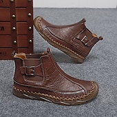 tanie Botki-męskie ręcznie robione botki w stylu retro z ozdobnymi klamrami – stylowe, codzienne buty inspirowane mokasynami, idealne na jesienne spacery, weekendowe wyjścia i codzienną modę