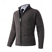 baratos suéter cardigã masculino-Homens Sueter Cardigan Suéter Cortado Suéter com zíper Suéter de malha Estriado Tricotar Tops regulares Tosão Tecido Colarinho Chinês Moda Clássico Férias Roupa Diária Roupa Outono Inverno Vermelho