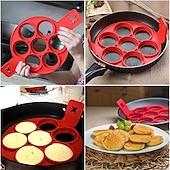 cheap Kitchen Utensils &amp; Gadgets-Non Stick Silicone Pancake Mold Ring Seven Hole Egg Ring for Cooking High Temperature Resistant Round Mold for Fried Eggs Pancakes and Baking Kitchen Tool