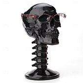 お買い得  ハロウィンの吊るし飾りとテーブルトップ装飾-ハロウィーン樹脂フィギュア樹脂背骨スカルオーナメントヘルメットメガネホルダー背骨付きブラックスカルデスクトップデコレーションゴシックホラーホームアクセントユニークなハロウィーンディスプレイ