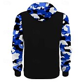 billiga bashuvtröjor för män-Men's Hoodie Quarter Zip Hoodie Red Blue Green Gray Hooded Camouflage Patchwork Drawstring Sports &amp; Outdoor Daily Holiday Polyester Streetwear Basic Casual Winter Autumn / Fall Clothing Apparel