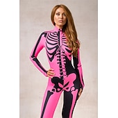 economico Teschi &amp; Ossa-Teschio Scheletro Halloween Body Catsuit a Corpo Intero Costume Spaventoso Bambini Adulti Per uomo Per donna Ragazzi Halloween Carnevale Giorno della morte Performance Feste Club Costumi di Halloween