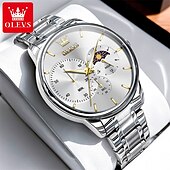 baratos Relógios Quartz-um novo relógio de negócios masculino olevs com pulseira de aço, cronógrafo luminoso com indicação de 24 horas, relógio de quartzo multifuncional resistente à água, relógio de pulso esportivo casual