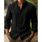 preiswerte Herrenhemd zum Knöpfen-Herren Hemd Sommerhemd Freizeithemd Strandhemd Knopfhemd Schwarz Weiß Hellgrau Leicht Blau Langarm Einfach Stehkragen Urlaub Hawaiianisch Bekleidung Polyester Mode Lässig Bequem
