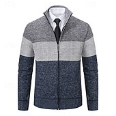 preiswerte Herren Strickjacke-Herren Strickjacke Kurzer Pullover Reißverschluss-Pullover Strickpullover Gerippt Stricken Normale Oberteile Patchwork Fleece Farbblock Stehkragen Mode Klassisch Urlaub Alltagskleidung Bekleidung