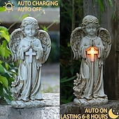 abordables Éclairage paysager-1 pièce extérieure solaire étanche croix prière ange cimetière lumière cour pelouse monument résine lumière décorative lumière paysage lumière